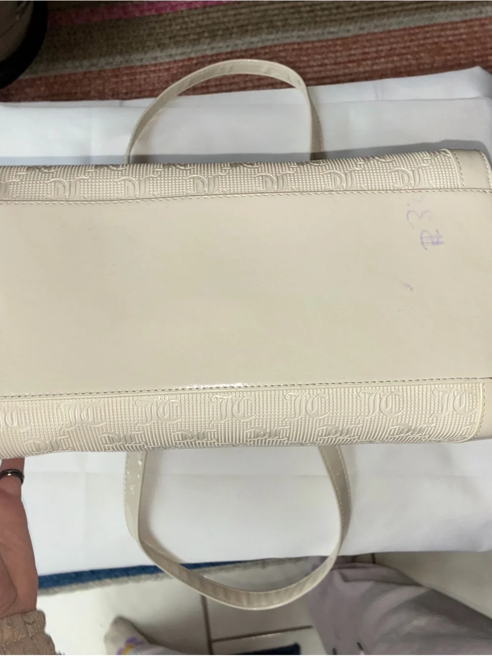 Juicy Couture Gothic JC Logo Monogram Tote Cream Gold Hardware Heart Lock